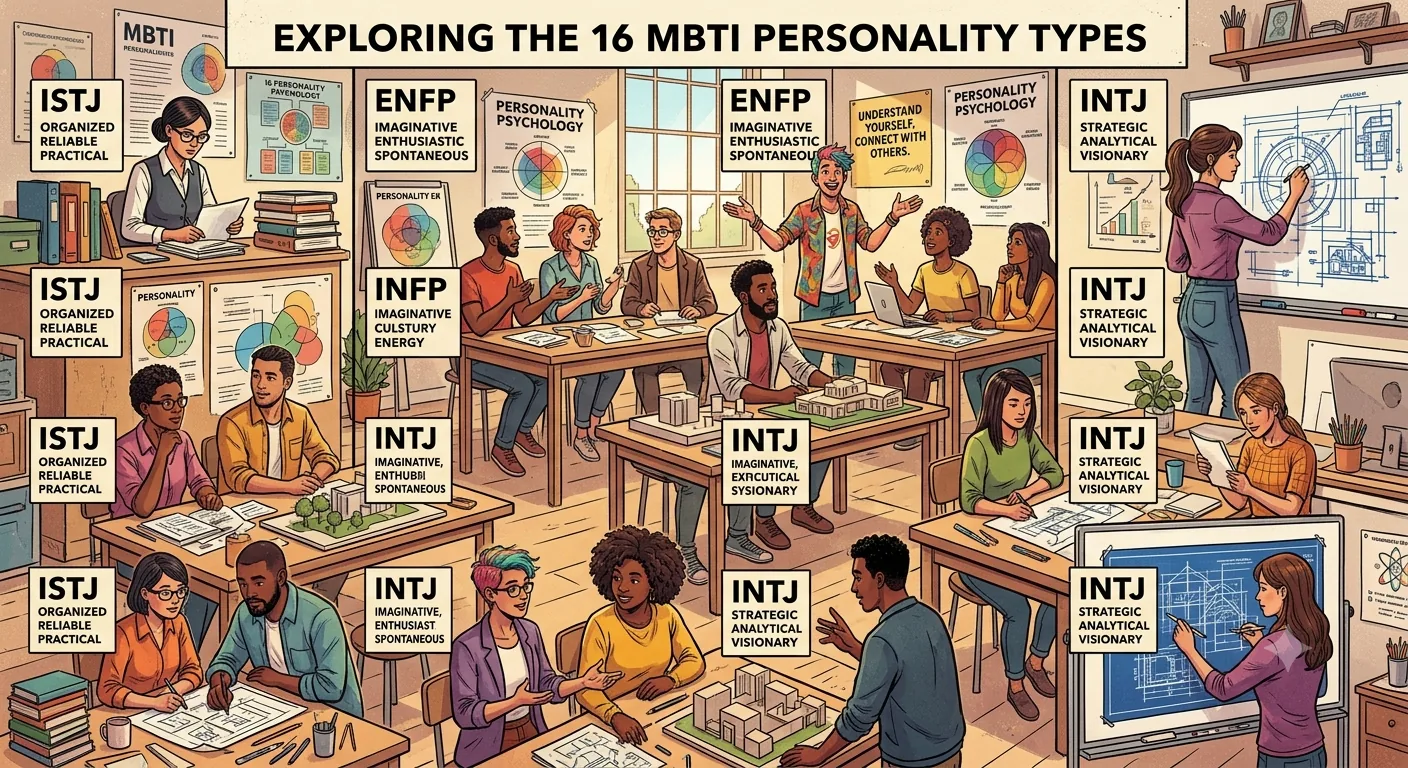 Illustration contrasting Korea's traditional saju fortune-telling with the modern MBTI personality test